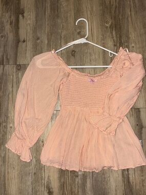Pink Lily Peach Smocked Peasant Blouse